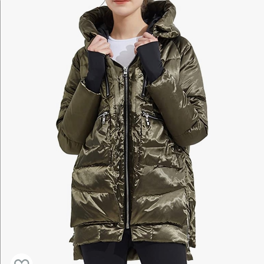 Orolay metallic green women’s thickened hooded down jacket